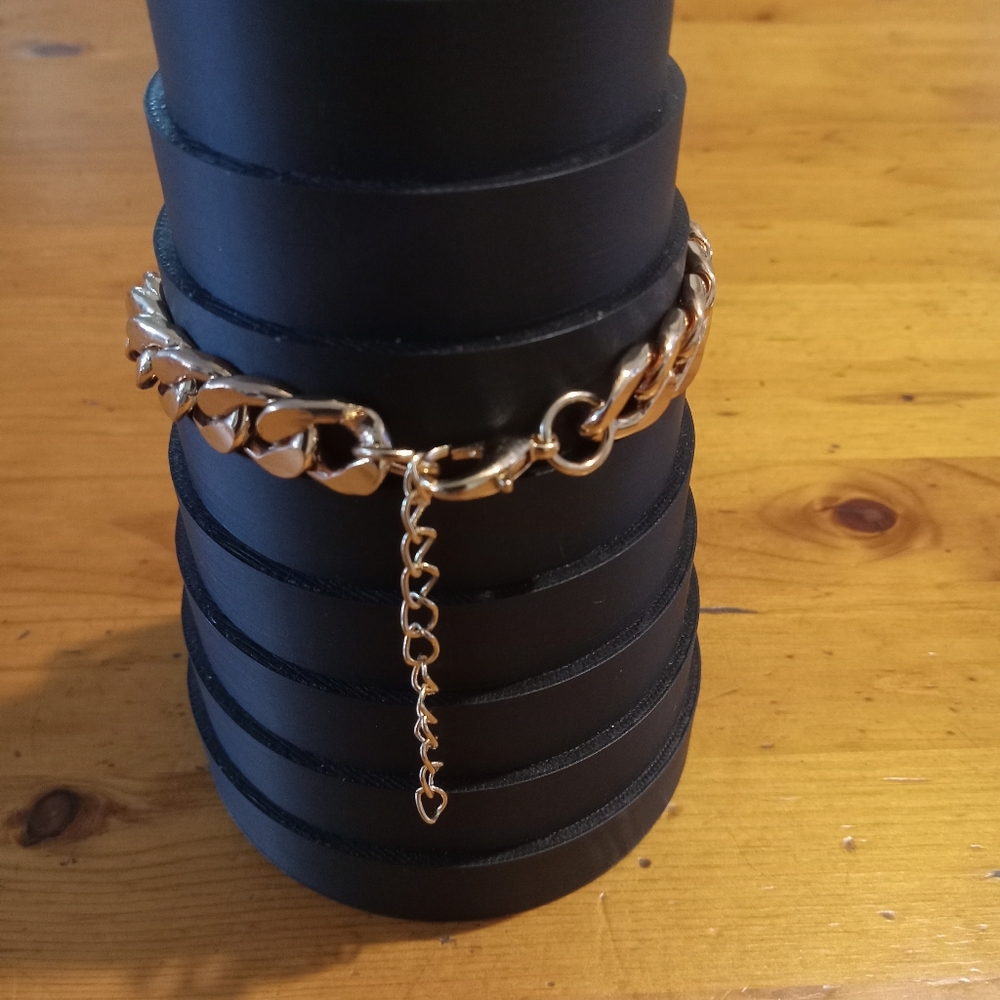 Engraved Gold Tone Chain Bracelet - Picture 2 of 5